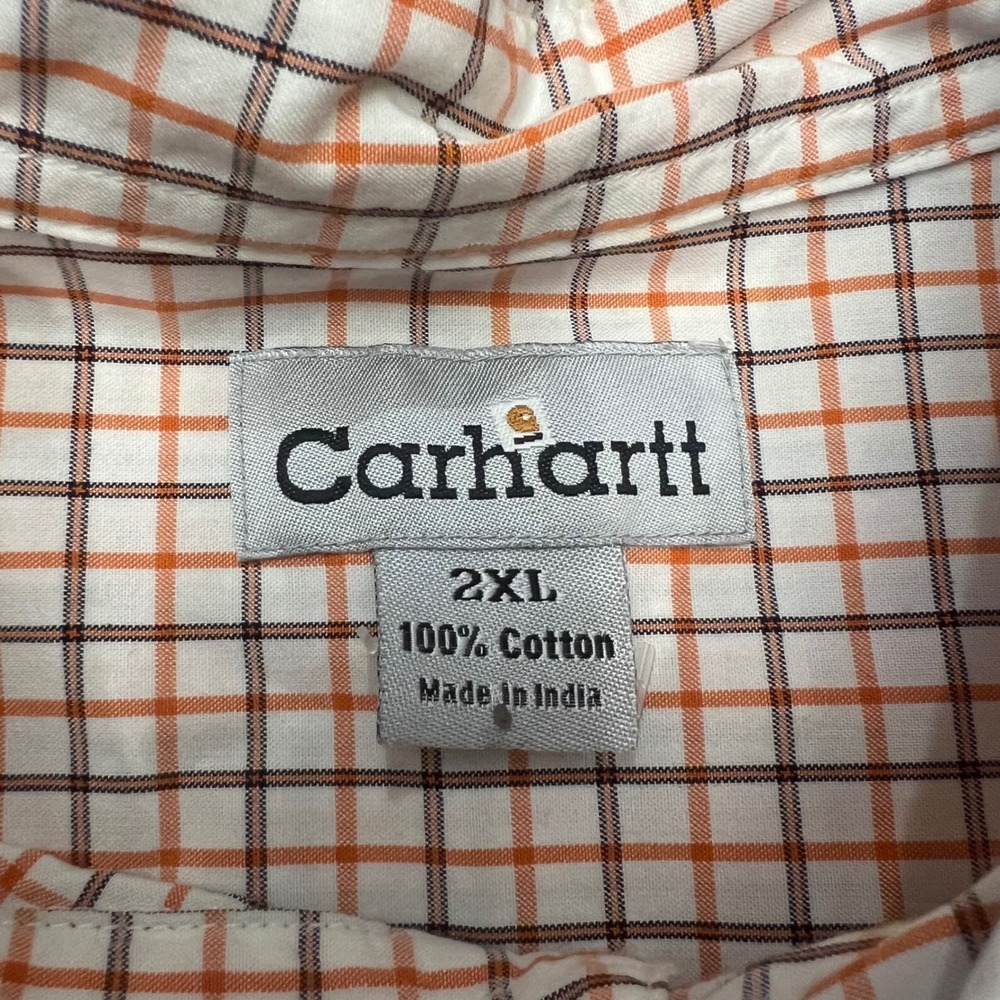 Carhartt Men's 2XL Orange Plaid Long Sleeve Button Up Shirt 100% Cotton - Picture 2 of 7